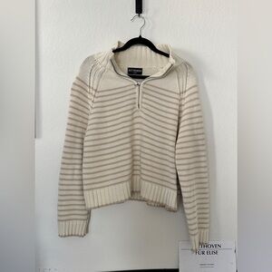Kittenish Beige and Cream Striped Turtleneck Sweater